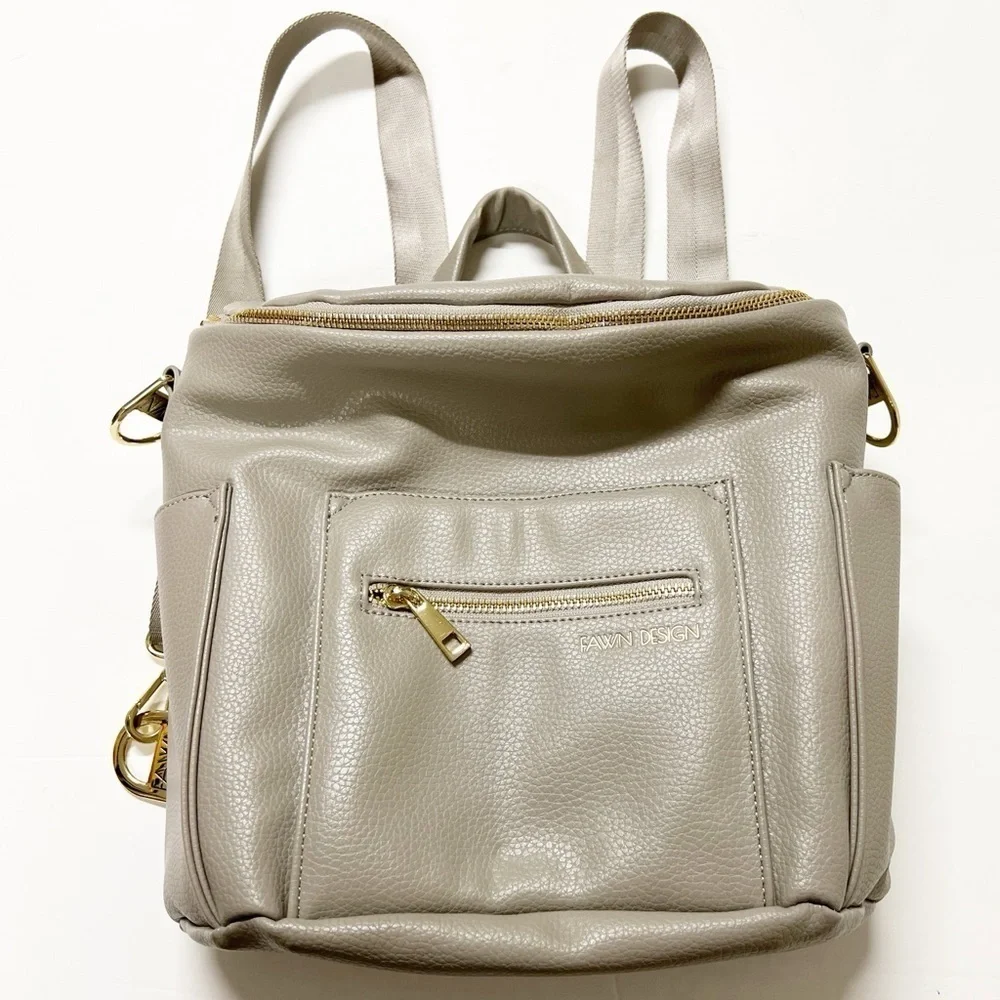 Fawn Design Gray Vegan Leather The Original 12 Pocket Diaper Bag Backpack
